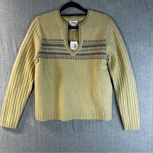 G.H. Bass Women's 100% Lambswool Sweater M Green Fair Isle Ribbed Knit Vintage